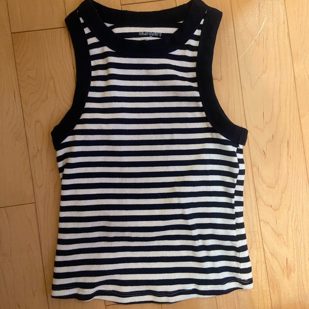 Old Navy Black and White Striped Sleeveless Top